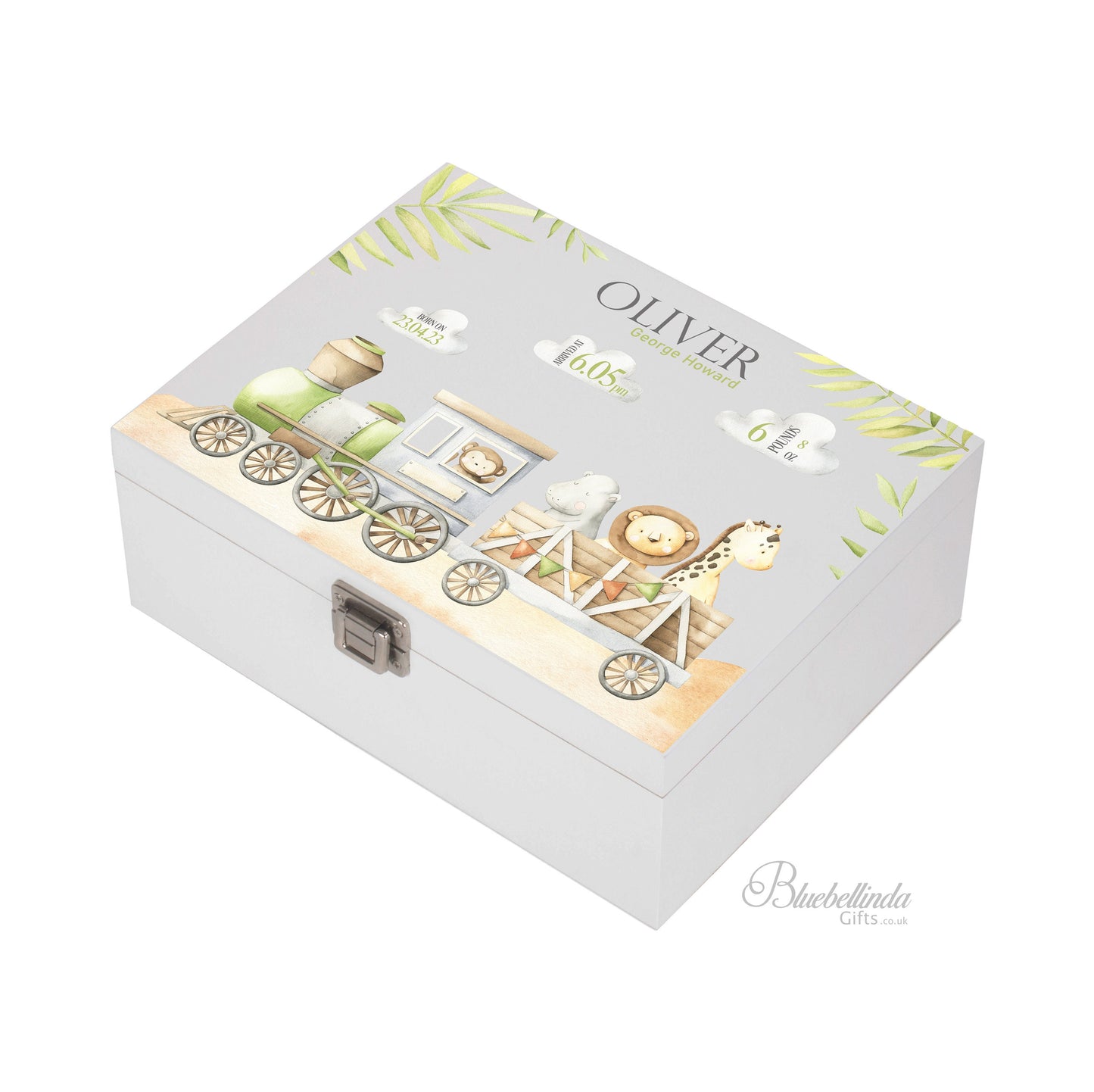 Personalised Animal Train Baby Keepsake Box